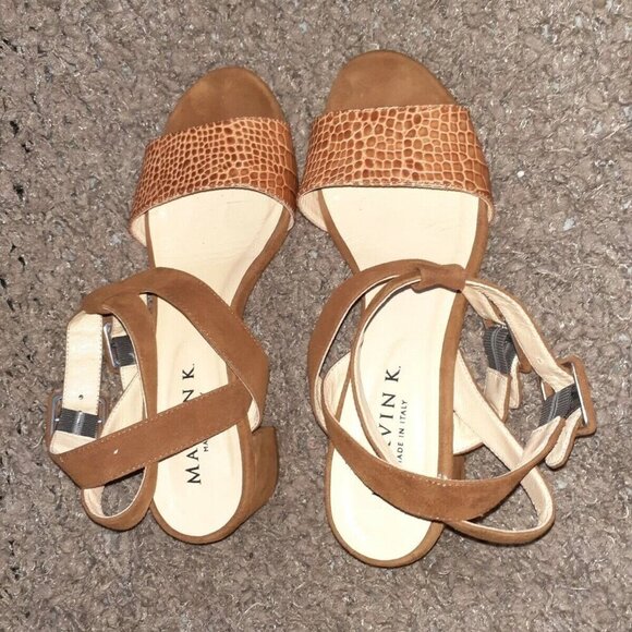 MARVIN K. Chestnut Suede/Croc Print Leather-Double Ankle Strap-Sz 6.5-Excellent - Picture 5 of 6